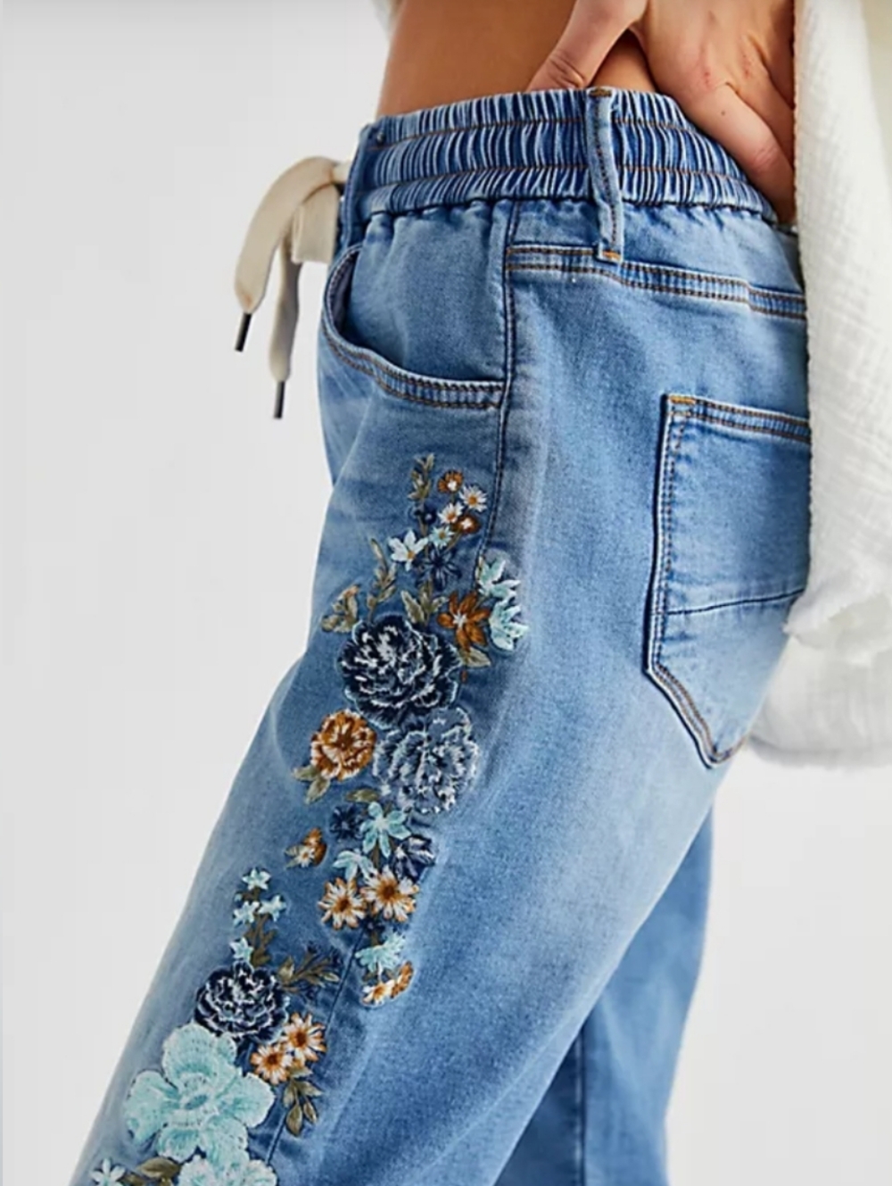 Free People Driftwood Denim Embroidered Joggers - Picture 2 of 7